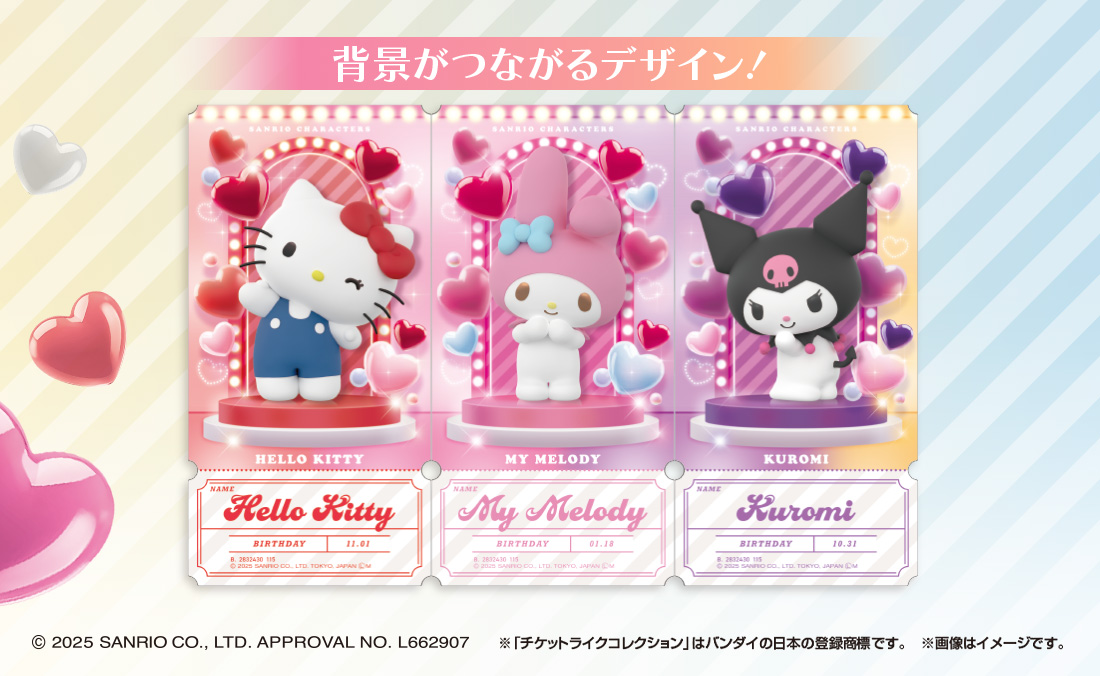 背景がつながるデザイン！ ©2025 SANRIO CO., LTD. APPROVAL NO. L662907 ※「チケットライクコレクション」はバンダイの日本の登録商標です。 ※画像はイメージです。